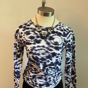 Joe Fresh long sleeve white and navy print top